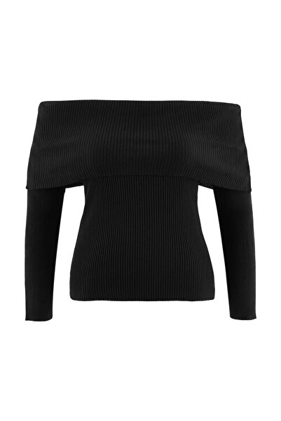Trendyol Curve Black Carmen Collar Ribbed Slim Knitwear Sweater Tbbaw27An00039
