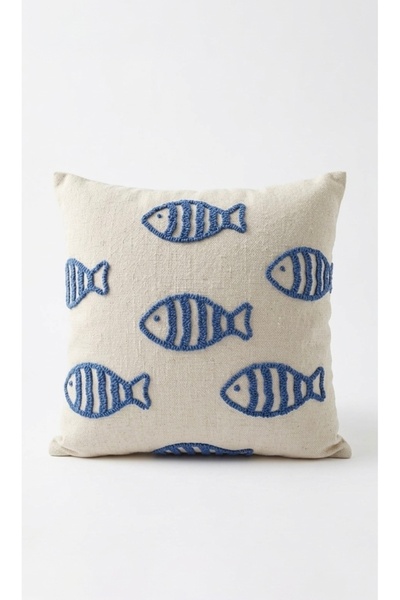 Les Passent غطاء وسادة من الكتان المغسول من سلسلة Marine Fish Punch