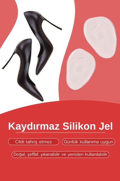 Dopar Topuklu Ayakkabı Kaydırmaz Silikon Jel Ön Ayak Yastığı Şeffaf Tabanlık