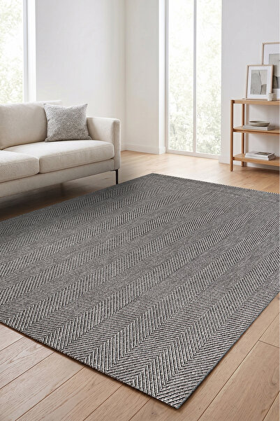 Homz 1002 Antrasit Naturel Sisal Jüt Halı Modern Balık Sırtı Dokuma | Yıkanab...