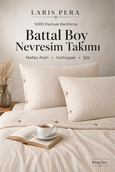 Larispera Laris Pera 100% βαμβακερό σετ κλινοσκεπασμάτων Ranforce Battal με ρ...