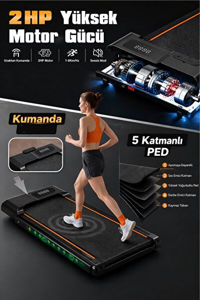 Havana KB800 Koşu Bandı Titreşim Modlu Bluetoothlu Eğimli Yürüme 2hp Motor Fitness Katlanır 7 Katman Akıllı Koşu Pedi Kumandalı