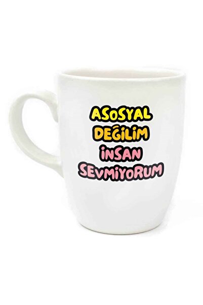 PALTO TASARIM Asosyal Değilim İnsan Sevmiyorum Krem Oval Kupa - Hediye Serami...