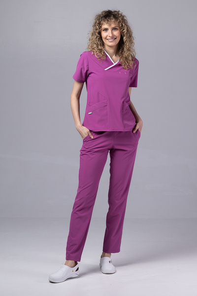 tag Costum medical ONYX Premium pentru femei, violet cu căptușeală albă