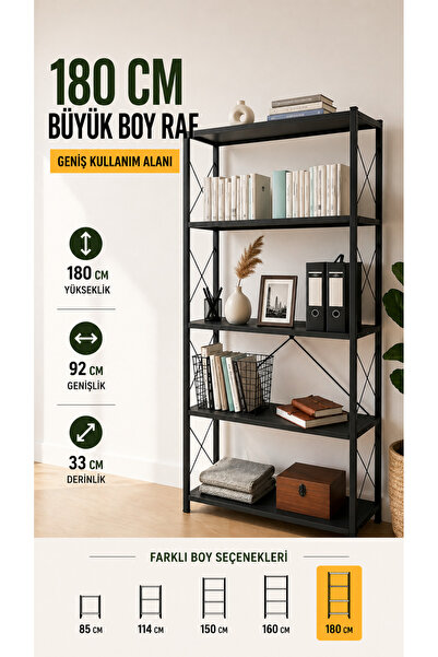 FURNICI Çok Amaçlı 5 Raflı Antrasit Dekoratif Raf Ünitesi