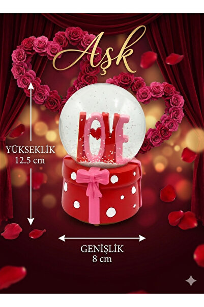 çınaroğlu avm KÜÇÜK BOY 12.5CM Kar Küresi Love Yazılı Pilli Işıklı Müzikli Or...