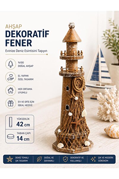 maycollection Marine Ahşap Deniz Feneri Dekoratif Aksesuar