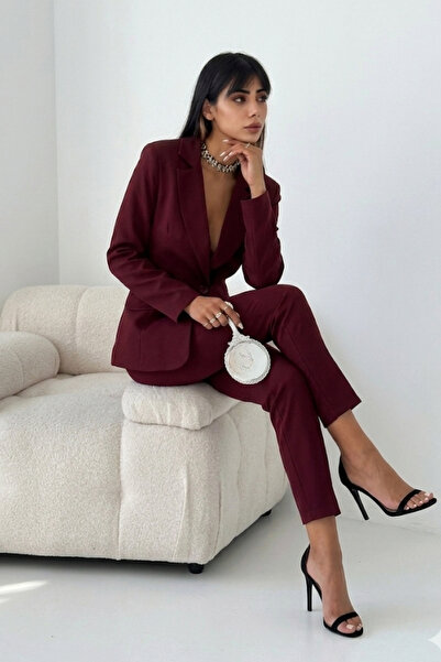 diaves Bordo Kruvaze Blazer Ceket Havuç Pantolon Takım Elbise