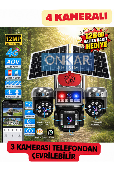 SOLAR POWERED SECURITY CAMERA WITH 12MP 4 CAMERAS 3 CAMERAS PTZ 4G ESIM SİM CARD