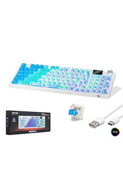 mofan MF1705M Kablosuz Mekanik Gaming Klavye Blue Switch RGB 95 Tuş Mavi Beyaz