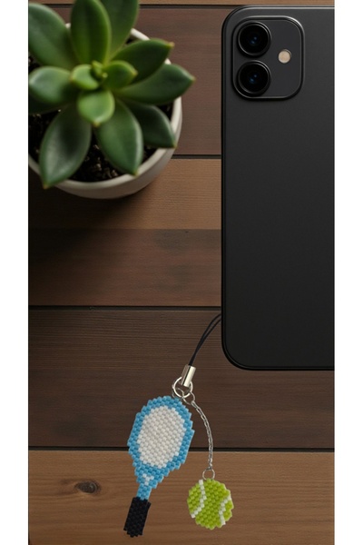 SEARD Miyuki Beads Handmade Blue Tennis Racket and Tennis Ball Phone Charm - ...