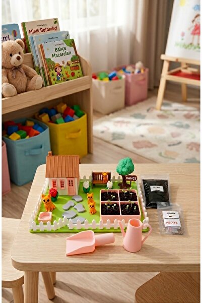 KUTPİA Mini Bahçe Çocuk Oyun ve Eğitim Seti (25X19CM) - Sevimli Kediler (Pembe)