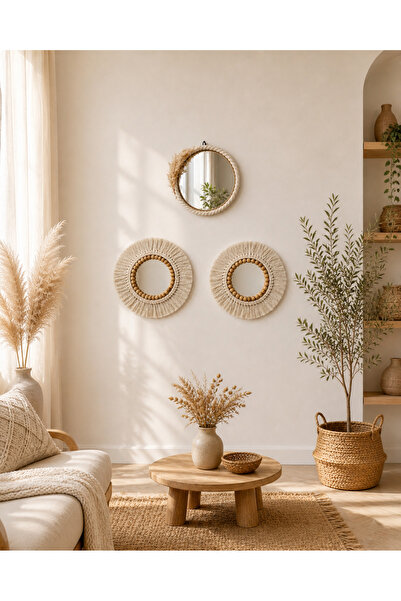 kattuna Wall Art Boncuklu Makrome Ayna Duvar Dekorasyon Ürünü Zrn044
