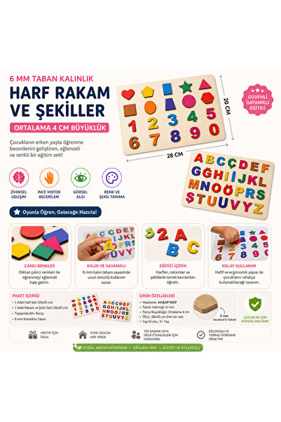 AtaStore Alfabe Rakam Giometrik şekiller Renkli harf ve Rakamlar Puzzle İkili...