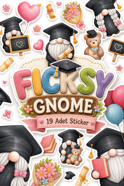 Ficksy Sevimli Mezuniyet Cücesi Sticker Seti - 19 Adet Etiket Çıkartma