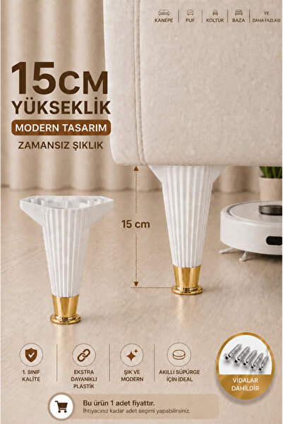 Ulaş Hırdavat Mobilya - Baza - Koltuk - Akıllı Masa Ayağı, Beyaz Ayak - Altın...