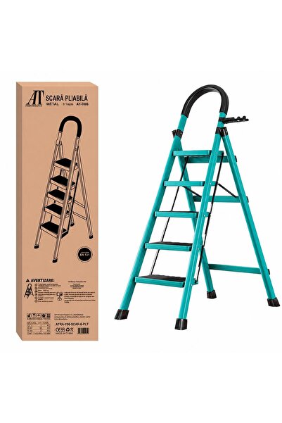 AT Performance Scară pliabilă metalică cu structură solidă, 5trepte blue