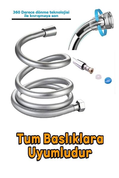 optana Gümüş Gri Paslanmaz Kopmaz Kaliteli Pvc Duş Hortumu Tüm Duş Setleri il...