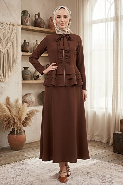 Bestenur Set de două piese cu fustă tunică Nesla 1418 - Bitter Brown
