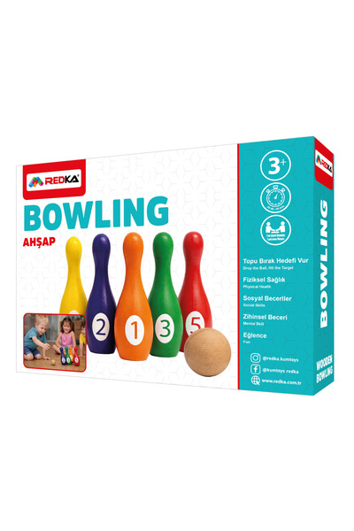 Redka Natural Organic Wooden Waldorf Bowling Toy Set Box Game Mind Game Kids