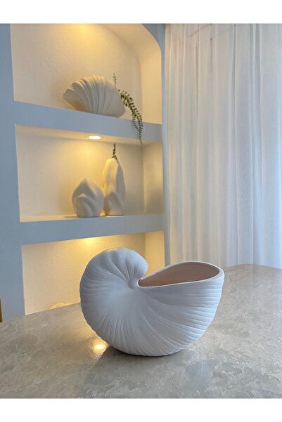 Tuge Home Deniz Kabuğu Seramik Vazo –Kırık Beyaz