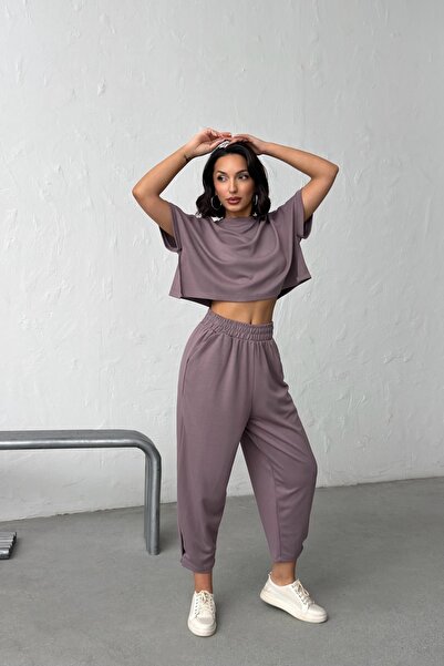 NEW JOURNAL Set de trening pentru femei Dusty Rose T Kol material elastic NJ19