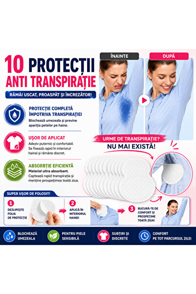 SMARTECH Tampoane absorbante pentru axile, autoadezive, unisex, 10 bucăți