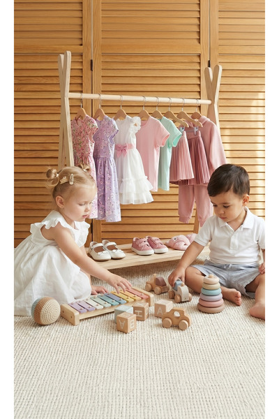 Ombi Baby Montessori Ahşap Açık Giysi Dolabı - Çocuk Elbise Askılığı