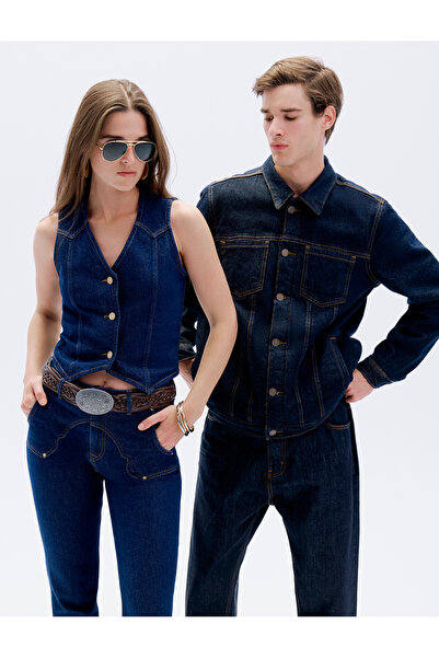 Koton Pantaloni din denim cu talie înaltă, evazați, cu nasturi