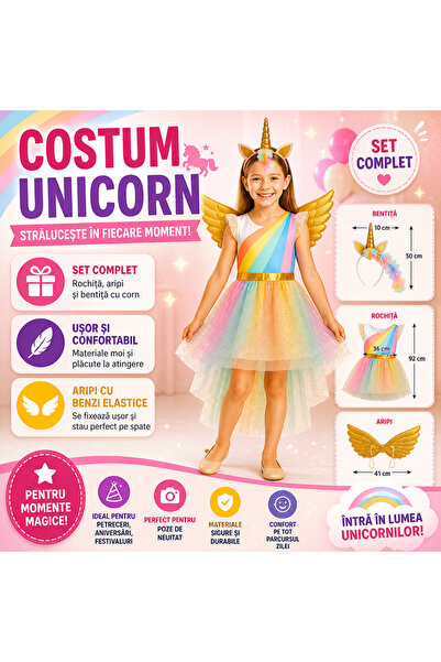 SMARTECH Costum pentru copii Halloween Unicorn, mărime 130-140, 6-8 ani, ținu...