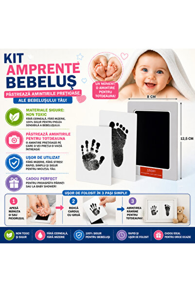 SMARTECH Kit de cerneală non-toxică pentru amprente de mâini și picioare de b...