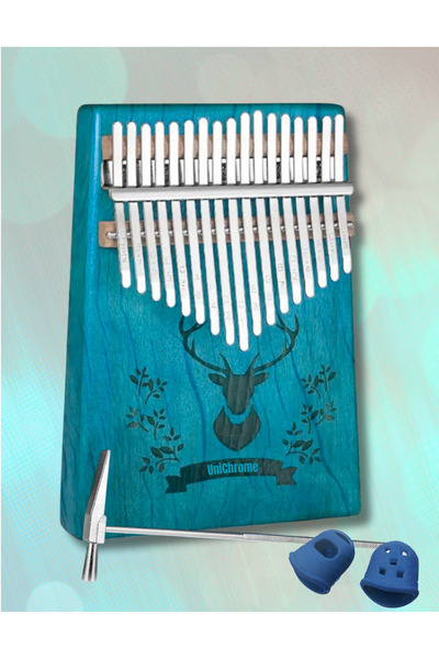 Unichrome Klx-510 Hakiki Ağaç Geyik Desenli Kalimba 17 Tuşlu Mavi
