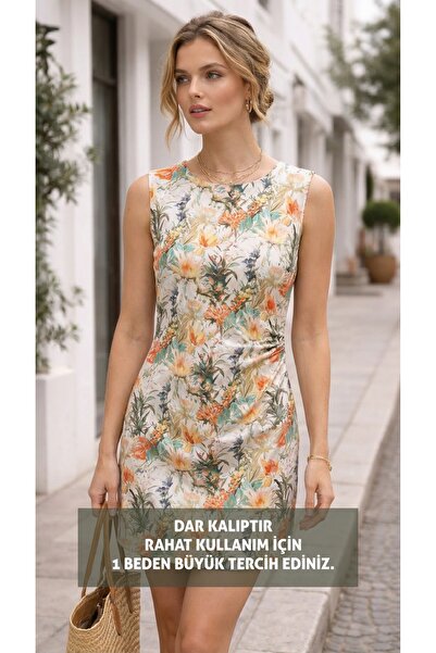 ZEYN ESTİLO Kadın Çiçek Desenli Mini Elbise Yazlık Şık Günlük DAR KALIPTIR!