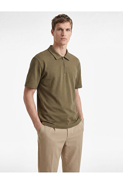 Koton Cotton Regular Fit Short Sleeve Half Zip T-Shirt