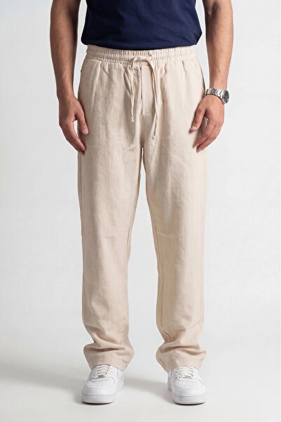 No Way Erkek Paça Parçalı Baggy Keten Pantolon