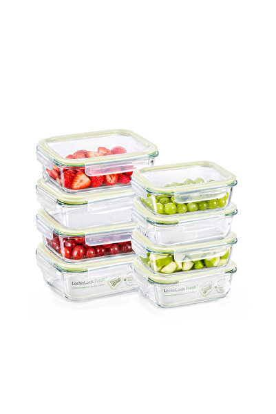 locknlock Fresh Oven-Safe Glass Rectangular Food Container 8-Piece Set with A...