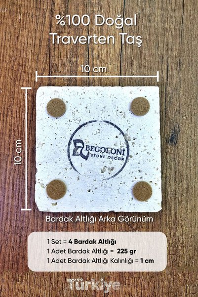 Begoloni Stone Decor Natural Stone Coasters Set of 4 - 10x10x1cm Geometric Patterns - Stone Coasters