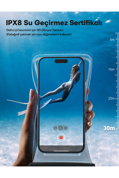 Popidima Yüksek Kalite Tüm Telefonlara Uyumlu Yağmur Su Geçirmez Waterproof Deniz Havuz Altı Geçirmez Kılıf
