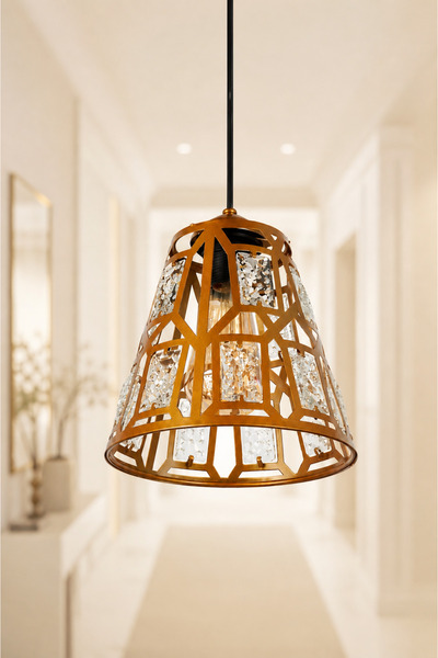 VENON Sakura Tekli Sarkıt Avize 🌸 GOLD Gövde 🌸Modern Kristal Taşlı Antre Sa...