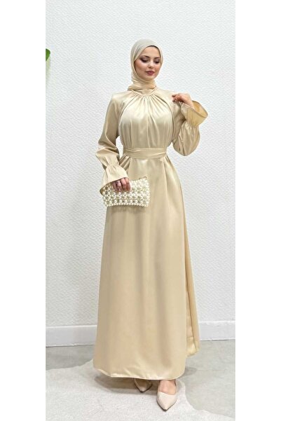 berfim butik Aura Saten Tesettür Abiye