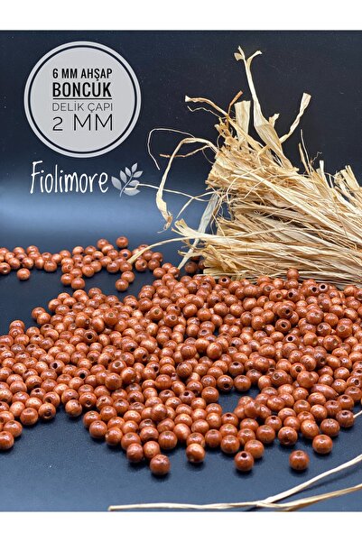 Fiolimore خرز خشبي بلون أسمر 6 ملم (25 جرام 175 قطعة) قطر الفتحة 2 ملم مكرامي...