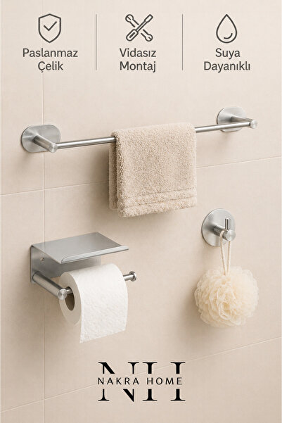 3-Piece Stainless Steel Adhesive Towel Hanger and Toilet Paper Holder | Moisture Resistant Towel Rack