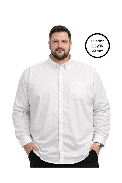 BattalModa Erkek Büyük Beden Gri Uzun Kollu Gömlek 3XL-4XL-5XL-6XL