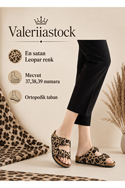 Valeriiastock Yeni Sezon Leopar Modeli Ortopedik Rahat Şık Çift Tokalı Terlik...