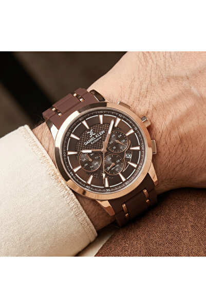 Daniel Klein Exclusive Dark Brown and Rose Gold Stainless Steel and Silicone ...