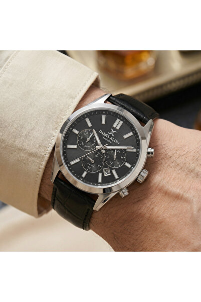 Daniel Klein Exclusive Black Leather Watch for Men DK.1.14212-2