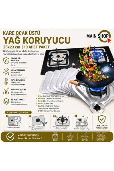MAİN SHOP Gaz Ocağı-Dayanıklı,Yağ & Isıya Dirençli Kolay Temizlenir Alüminyum...