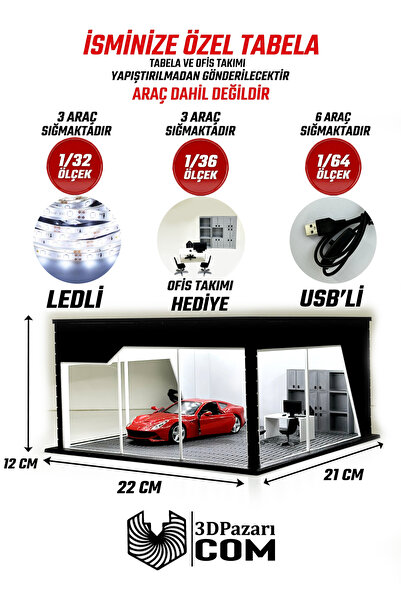 Butik 1/36 Ölçekli Siyah Renk Ledli Showroom Tasarımlı Diorama Araç Sergileme...