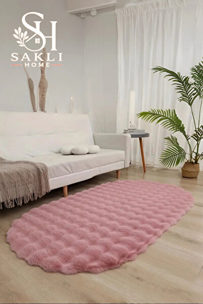 Saklı Home Oval Bubble Peluş Yumuşak Kaymaz Salon Oturma Odası Balkon Halısı ...