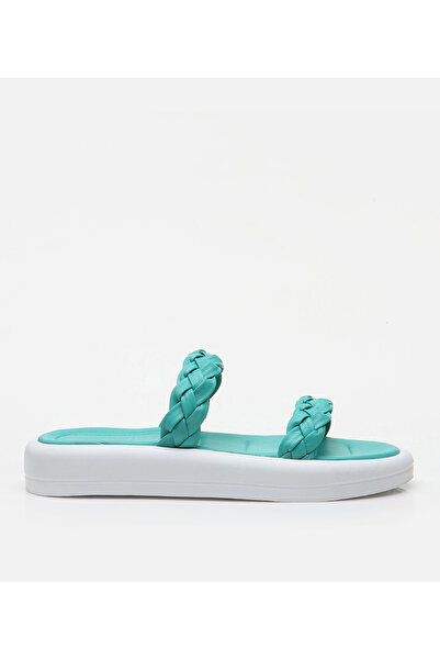 Hotiç Turquoise Genuine Leather Women's Slippers